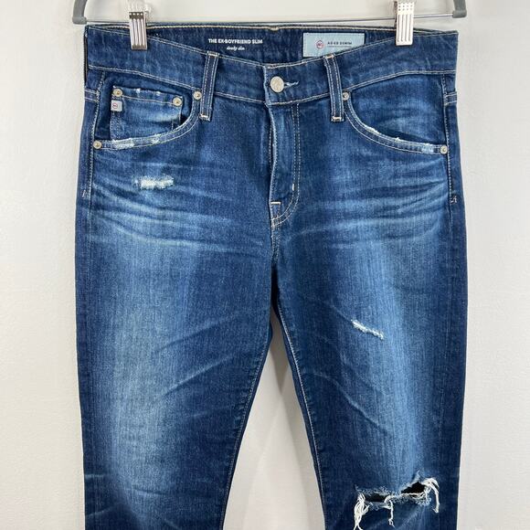 AG Adriano Goldschmied The Ex-Boyfriend Slouchy Slim Distressed Jeans Blue 27 - Picture 2 of 9